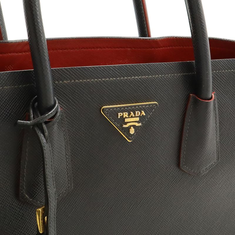 Prada Double Deubre Medium Bag Handbag 2WAY Shoulder Bag Saffiano Leather NERO