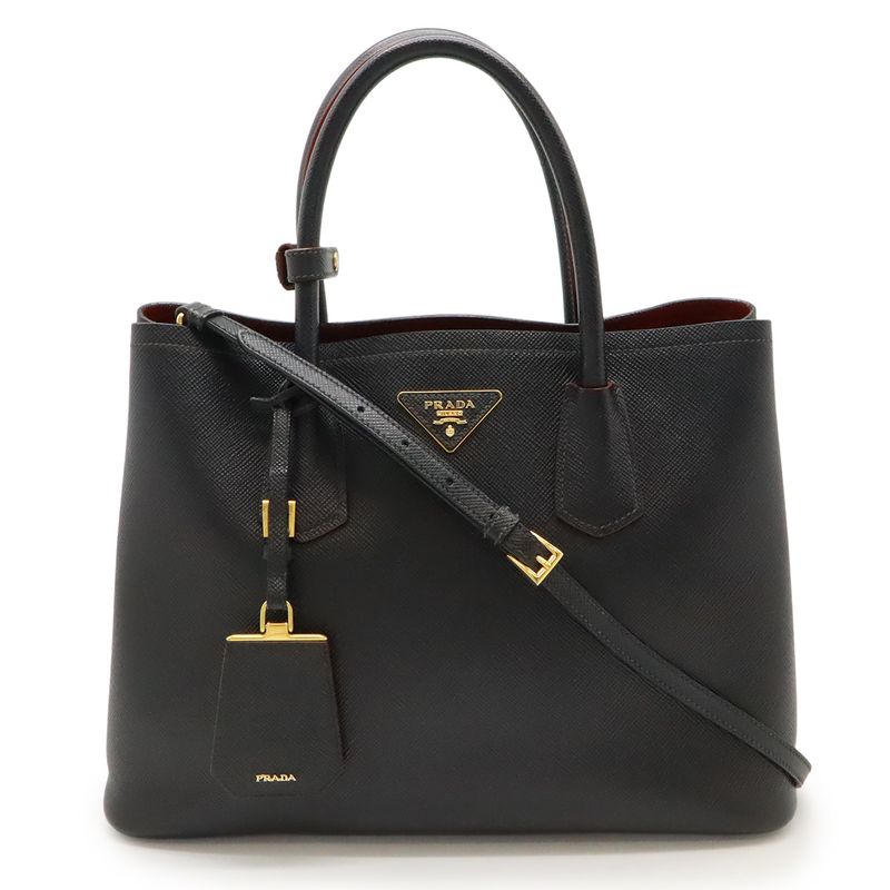 Prada Double Deubre Medium Bag Handbag 2WAY Shoulder Bag Saffiano Leather NERO