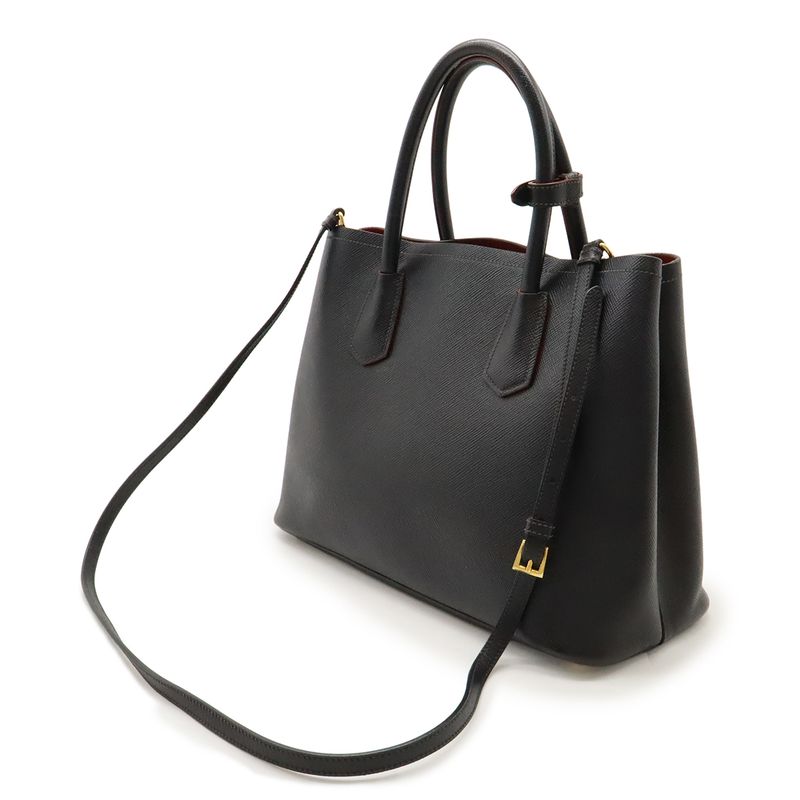 Prada Double Deubre Medium Bag Handbag 2WAY Shoulder Bag Saffiano Leather NERO