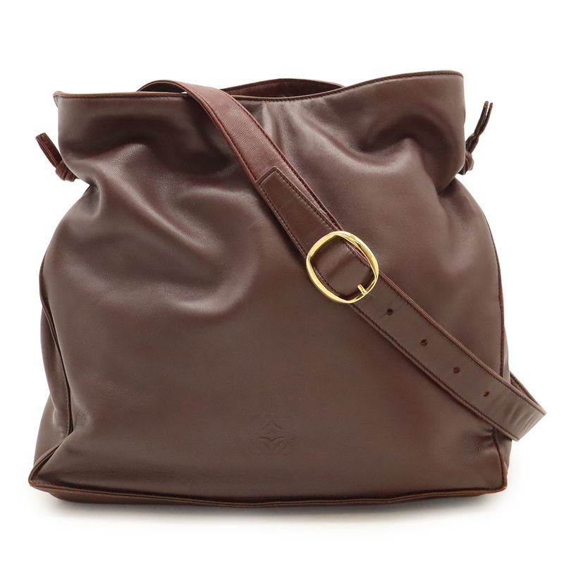 Loewe Anagram Shoulder Bag Crossbody Nappa Leather Bordeaux Gold Hardware