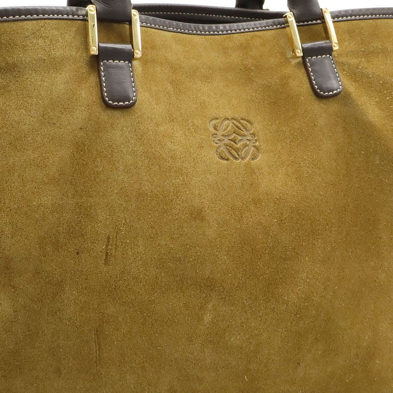 Loewe Anagram Tote Large Tote Vertical Suede Leather Bicolor Khaki Beige Dark