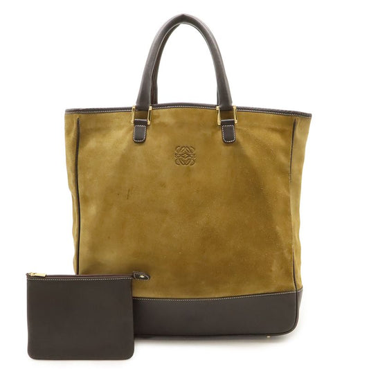Loewe Anagram Tote Large Tote Vertical Suede Leather Bicolor Khaki Beige Dark