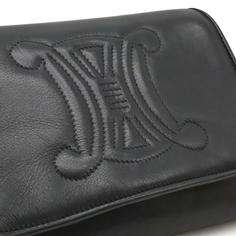 Celine Triomphe Logo Chain Shoulder Bag Pochette Flap Bag Crossbody Leather