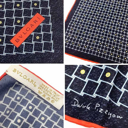 Bvlgari Scarf Navy Silk Pocket Chief Neckerchief Aq12132