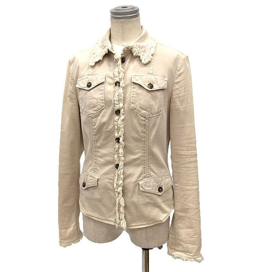 Prada Shirt Jacket Fringe Women Size 40 Beige Aq12138