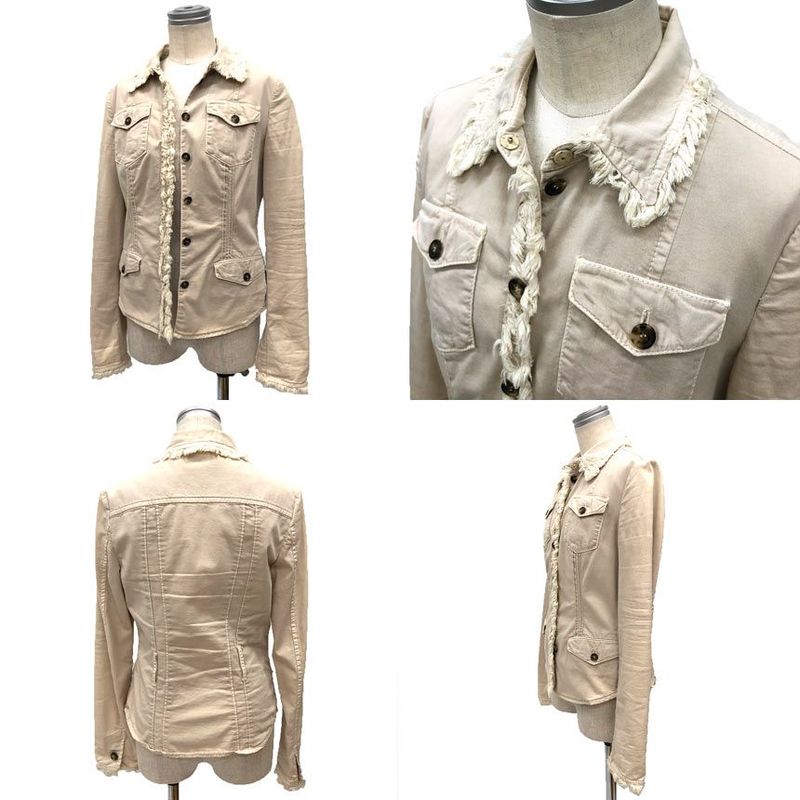 Prada Shirt Jacket Fringe Women Size 40 Beige Aq12138