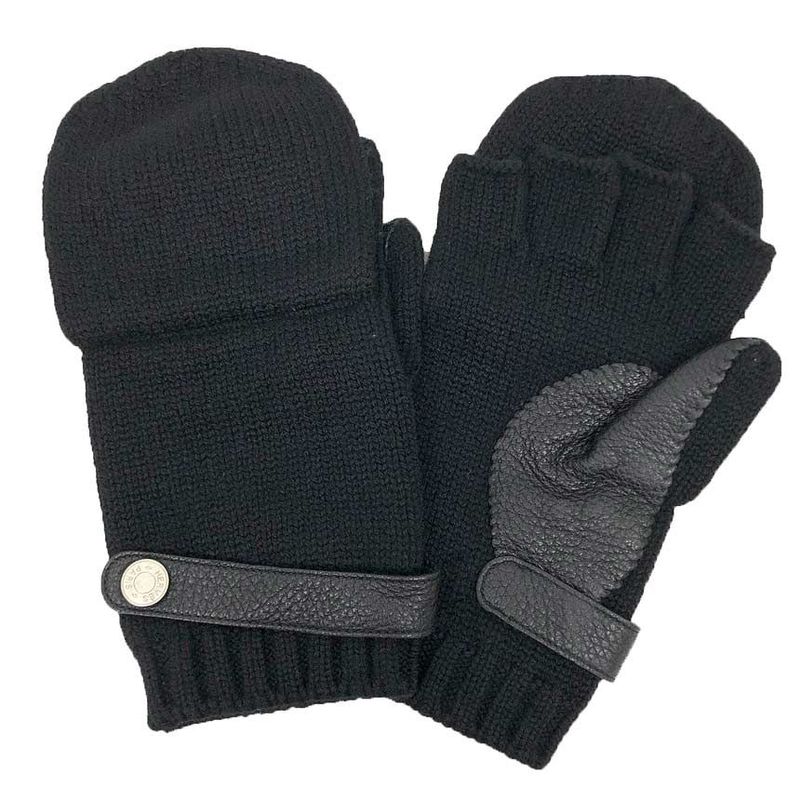 Hermes Baltimore Gloves Serie Button Women Size M Cashmere Black Aq12150
