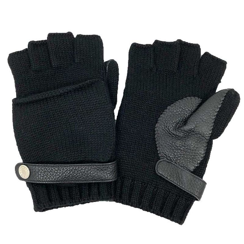 Hermes Baltimore Gloves Serie Button Women Size M Cashmere Black Aq12150