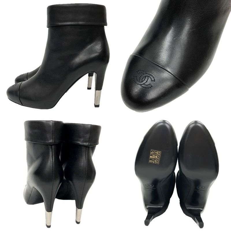 Chanel Leather Short Boots 36 C Size 23cm (9.06in) Black Women Shoes New Used
