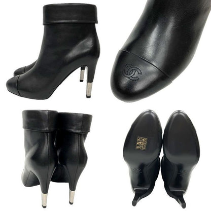 Chanel Leather Short Boots 36 C Size 23cm (9.06in) Black Women Shoes New Used