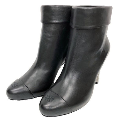 Chanel Leather Short Boots 36 C Size 23cm (9.06in) Black Women Shoes New Used