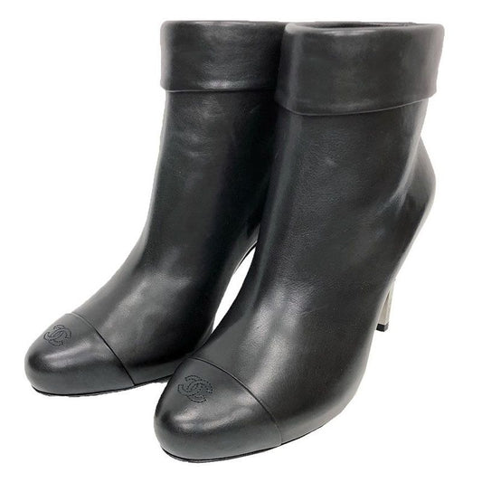 Chanel Leather Short Boots 36 C Size 23cm (9.06in) Black Women Shoes New Used