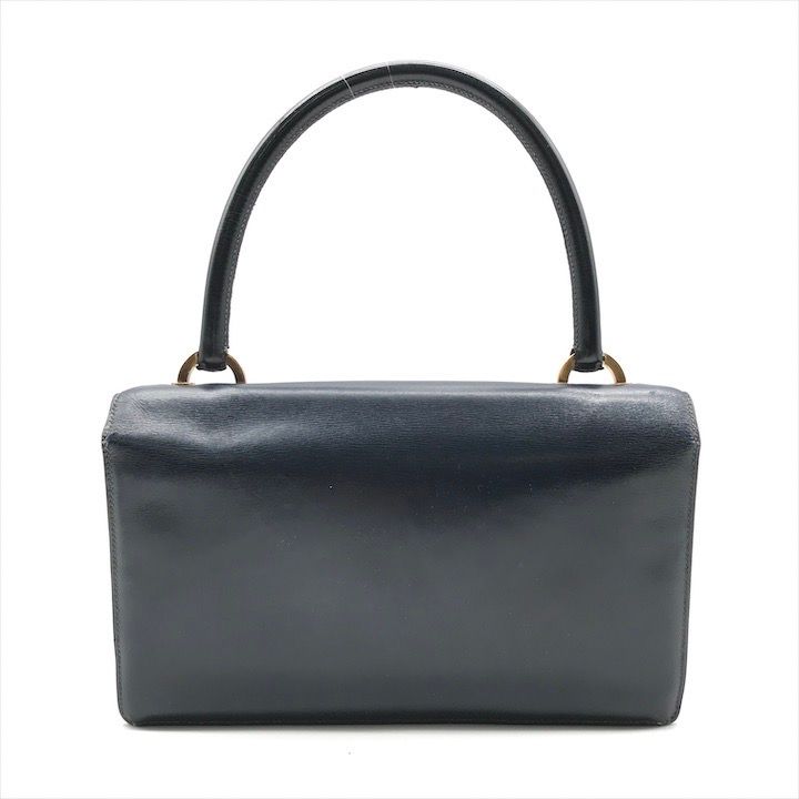 Hermes Leather Vintage Ring de Gold Hand Bag Navy