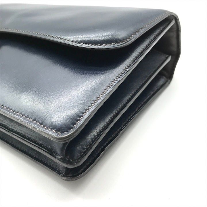 Hermes Leather Vintage Ring de Gold Hand Bag Navy