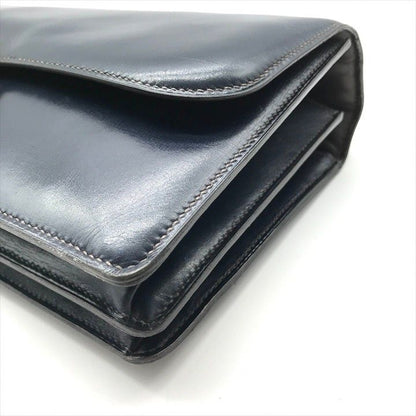Hermes Leather Vintage Ring de Gold Hand Bag Navy