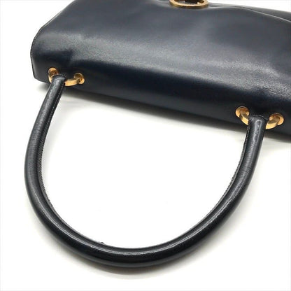 Hermes Leather Vintage Ring de Gold Hand Bag Navy
