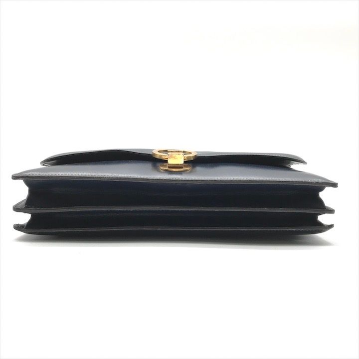 Hermes Leather Vintage Ring de Gold Hand Bag Navy