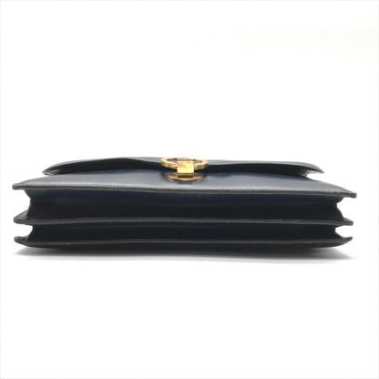 Hermes Leather Vintage Ring de Gold Hand Bag Navy
