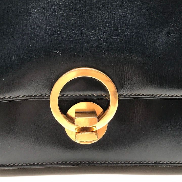 Hermes Leather Vintage Ring de Gold Hand Bag Navy