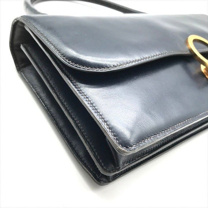 Hermes Leather Vintage Ring de Gold Hand Bag Navy