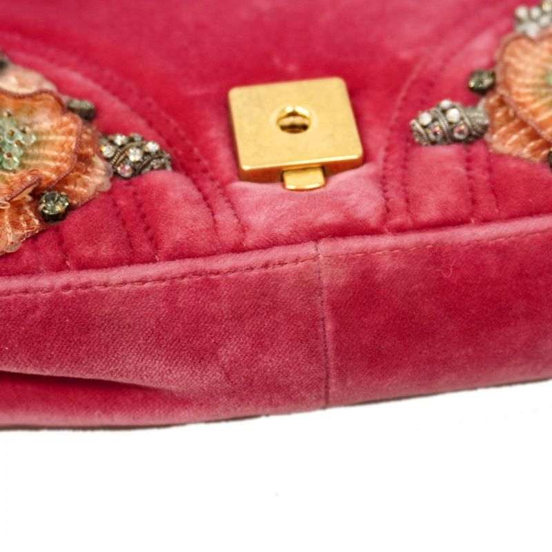 Gucci Shoulder Bag GG Marmont 446744 Velour Pink Gold Hardware Women
