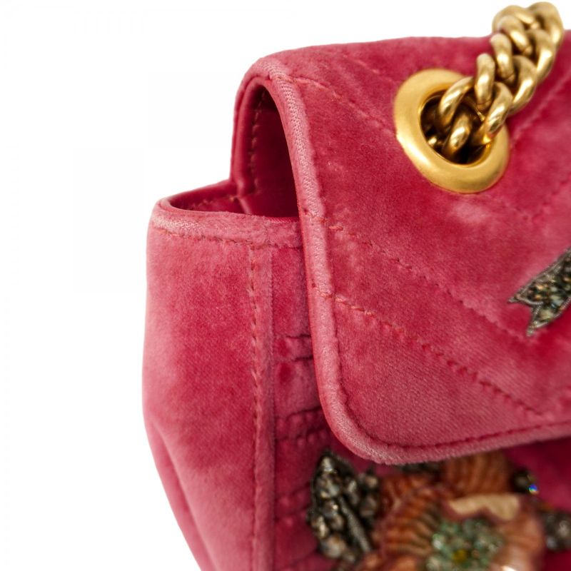 Gucci Shoulder Bag GG Marmont 446744 Velour Pink Gold Hardware Women
