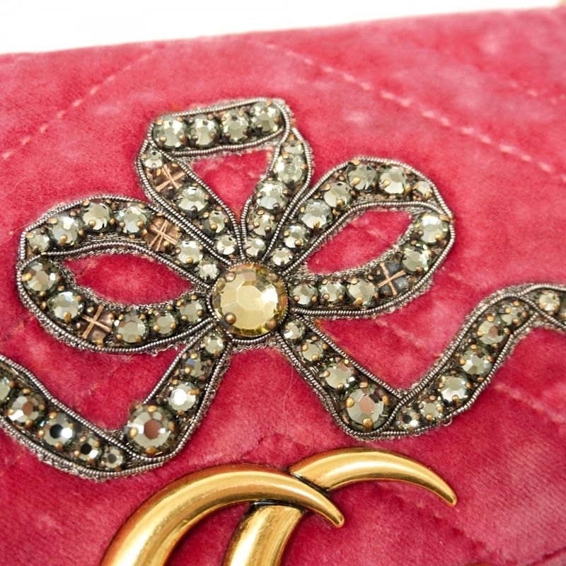 Gucci Shoulder Bag GG Marmont 446744 Velour Pink Gold Hardware Women