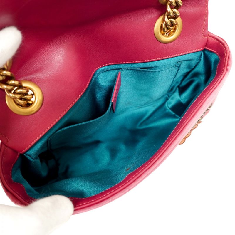 Gucci Shoulder Bag GG Marmont 446744 Velour Pink Gold Hardware Women