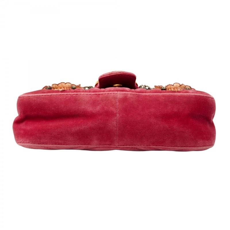 Gucci Shoulder Bag GG Marmont 446744 Velour Pink Gold Hardware Women