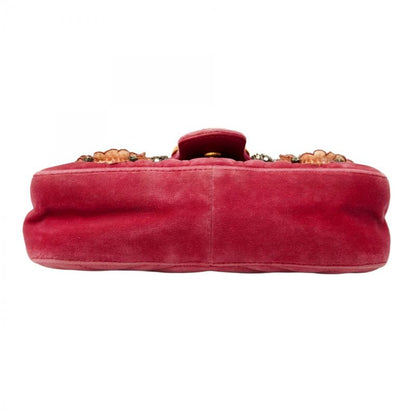 Gucci Shoulder Bag GG Marmont 446744 Velour Pink Gold Hardware Women