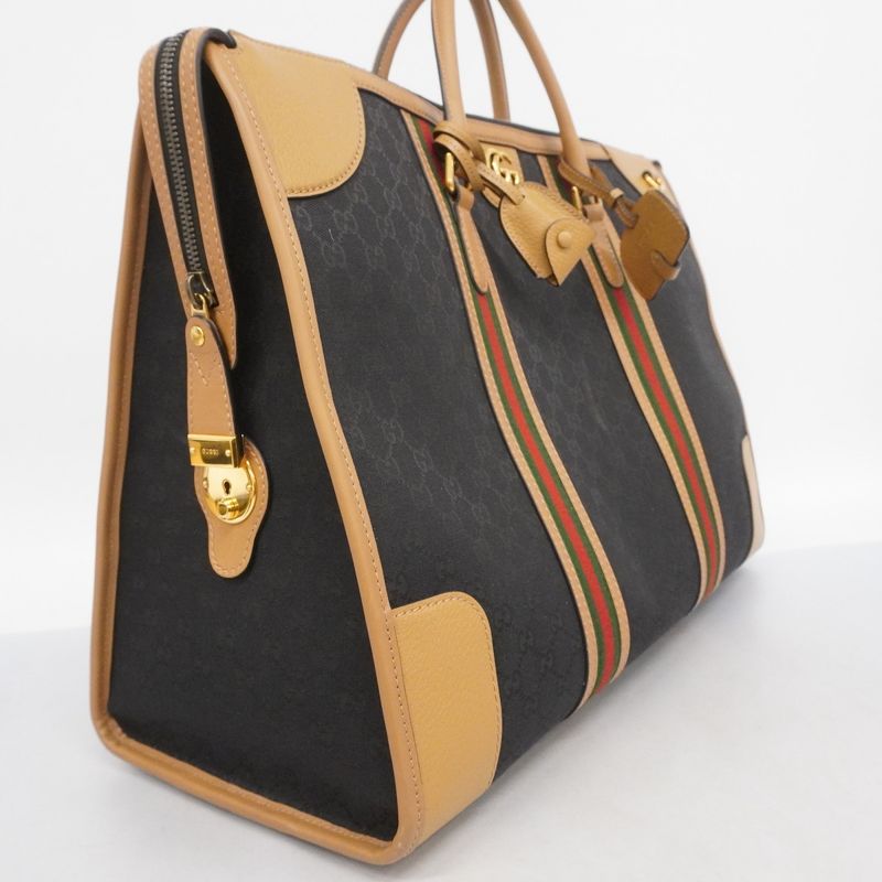 Gucci Boston Bag GG Canvas/sherry Line 715773 Canvas Black Beige Gold Hardware