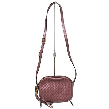 Gucci Shoulder Bag Micro Guccissima Bamboo 309538 Pink Purple Tassel Leather