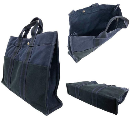 Hermes Fourre Tout MM Tote Bag Canvas Navy Black Aq12086