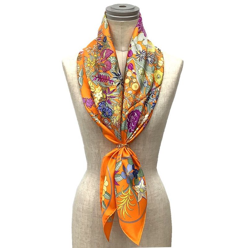 Object Hermes Carré 90 Scarf Planifleurs Silk Orange 2023 Autumn Winter Unused