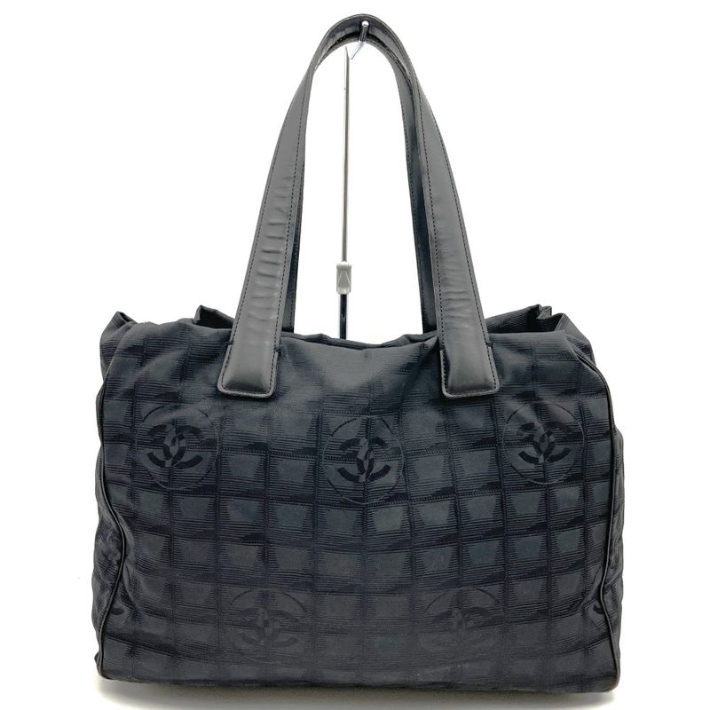 Chanel Handbag Tote New Travel Line MM Nylon Canvas Black Ladies Men Vintage