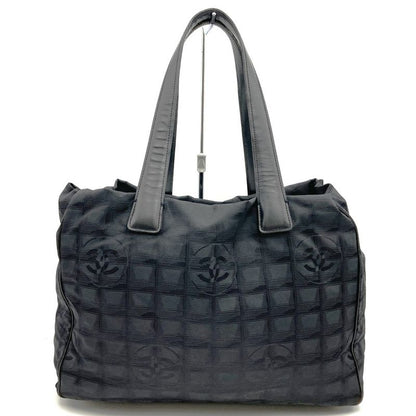 Chanel Handbag Tote New Travel Line MM Nylon Canvas Black Ladies Men Vintage