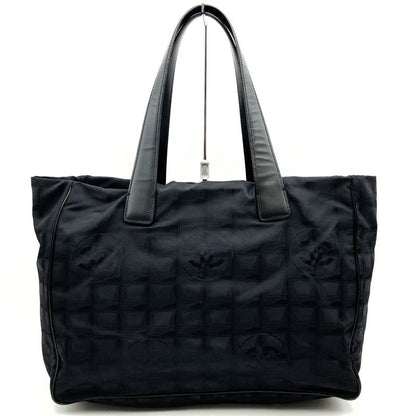 Chanel Handbag Tote New Travel Line MM Nylon Canvas Black Ladies Men Vintage