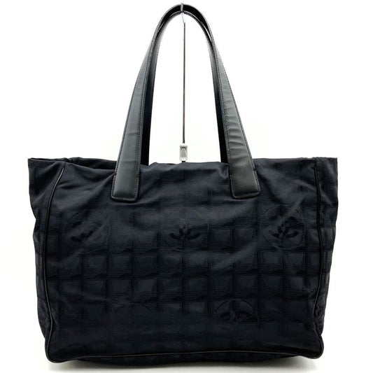 Chanel Handbag Tote New Travel Line MM Nylon Canvas Black Ladies Men Vintage