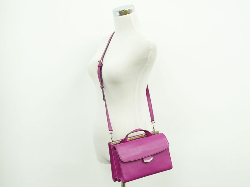 Authentic Fendi Demi Jour 2WAY Shoulder Bag Handbag Pochette Leather Pink