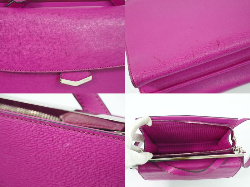 Authentic Fendi Demi Jour 2WAY Shoulder Bag Handbag Pochette Leather Pink