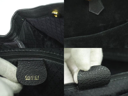 Authentic Gucci Bamboo Handbag Suede Leather Black Bamboo Bag Pre-owned
