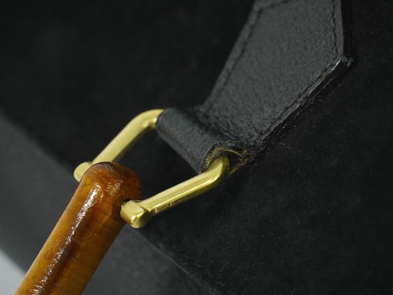 Authentic Gucci Bamboo Handbag Suede Leather Black Bamboo Bag Pre-owned