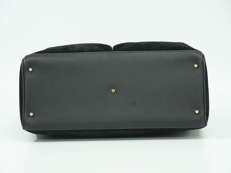 Authentic Gucci Bamboo Handbag Suede Leather Black Bamboo Bag Pre-owned