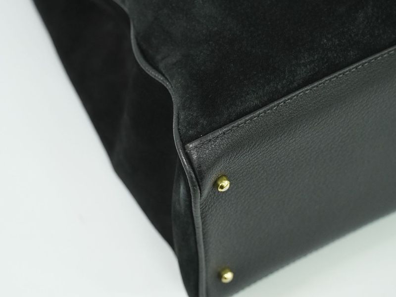 Authentic Gucci Bamboo Handbag Suede Leather Black Bamboo Bag Pre-owned