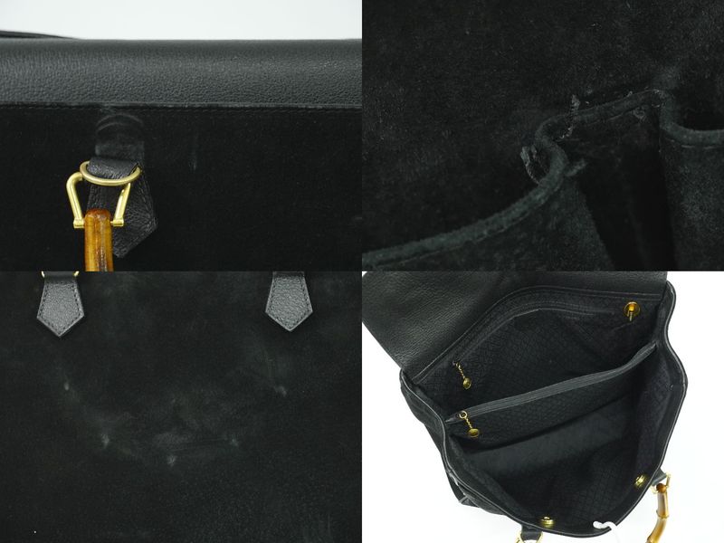 Authentic Gucci Bamboo Handbag Suede Leather Black Bamboo Bag Pre-owned