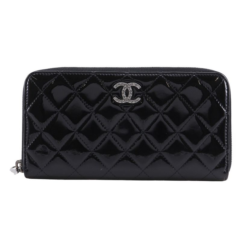 Chanel Brilliant Round Zipper A50106 Enamel Black Ladies Long Wallet