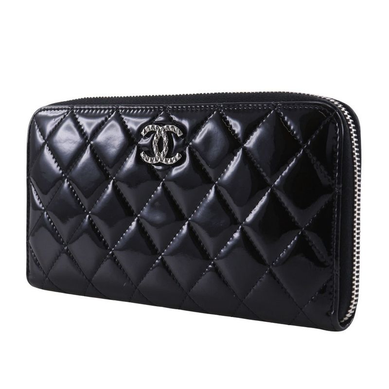 Chanel Brilliant Round Zipper A50106 Enamel Black Ladies Long Wallet