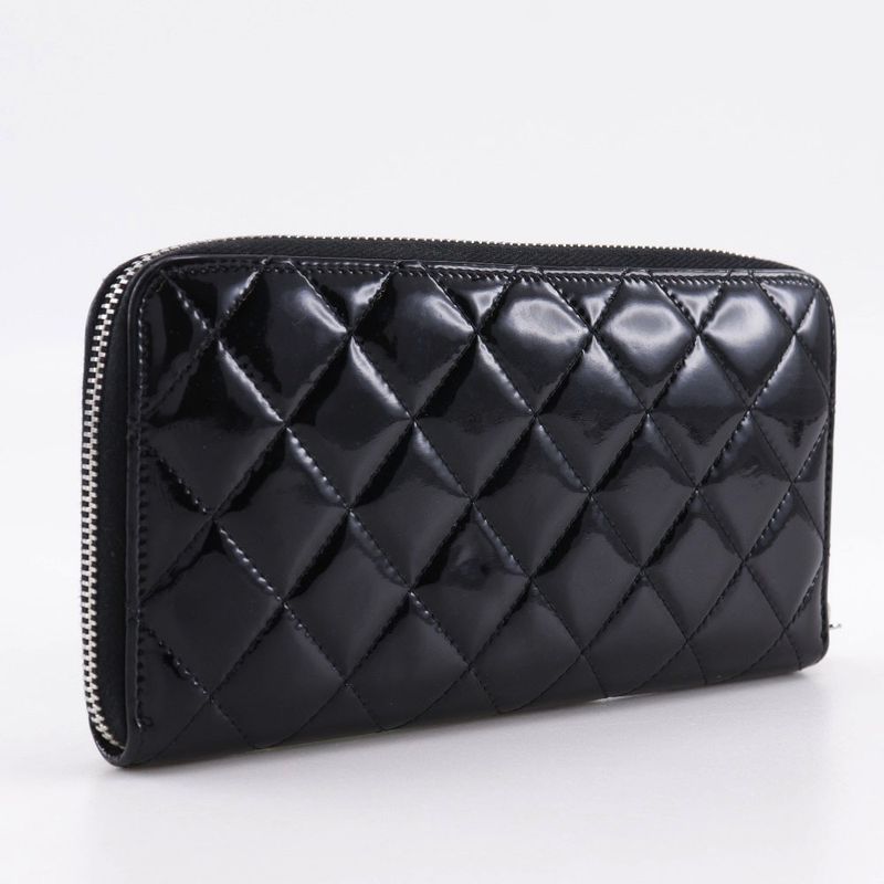 Chanel Brilliant Round Zipper A50106 Enamel Black Ladies Long Wallet