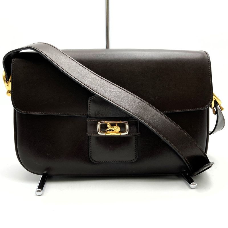Celine Shoulder Bag Carriage Leather Brown Vintage Ladies Men Fashion Gift USED