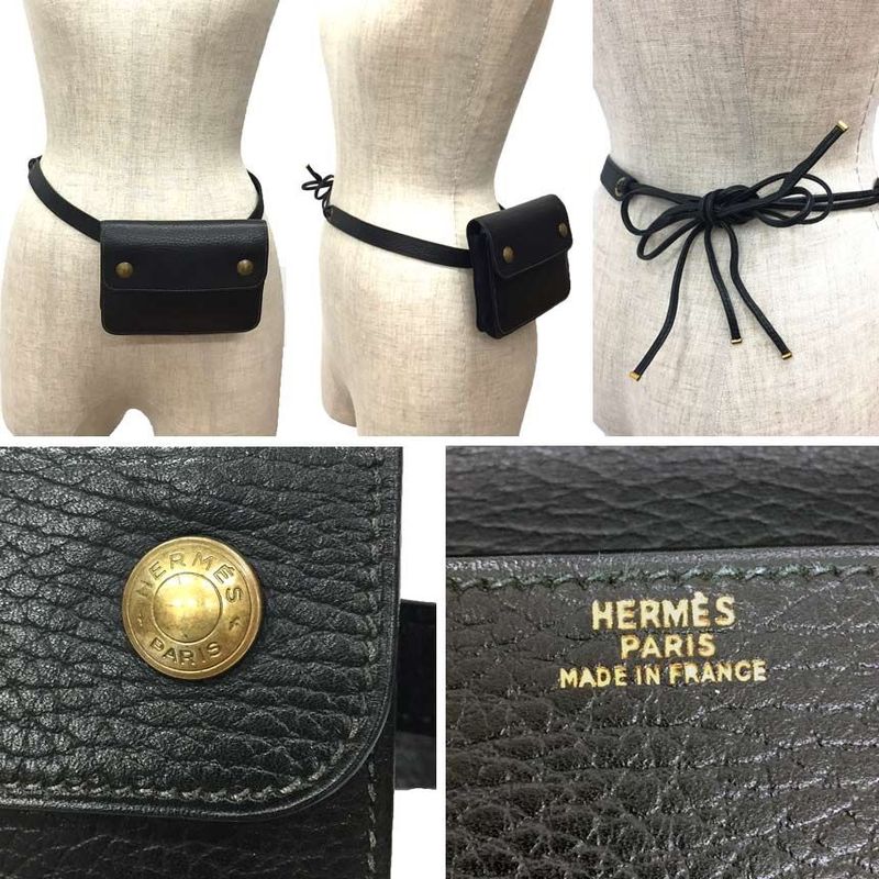 Hermes Pochette Green Waist Pouch Black Serie Vintage Antique Hermes Bag Aq12019